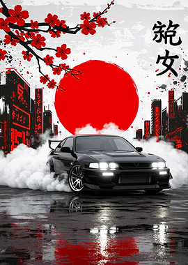 Drifting Car Under Japanese Sun