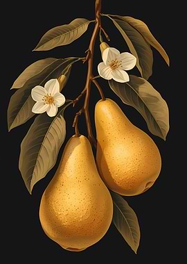 Pear Branch with Flowers and Fruit