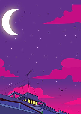 Night Sky Over City Rooftops