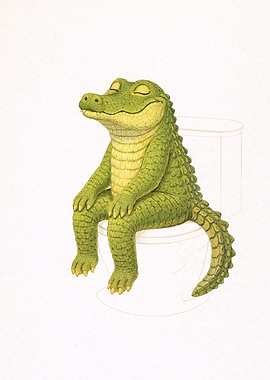 Alligator sitting on a toilet