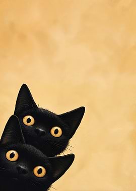 Two Black Cats Peeking