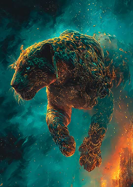 Leopard Swirling Gold Digital Art