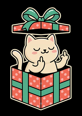 Cat in a Gift Box Giving Middle Finger