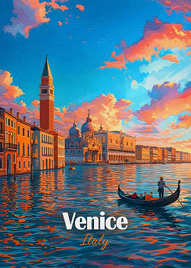Venice Italy Gondola Sunset Painting