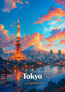 Tokyo cityscape with Mount Fuji