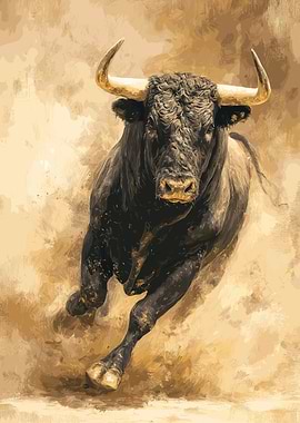 Charging Bull in Dust