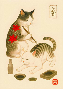 Cats Painting with Chopsticks