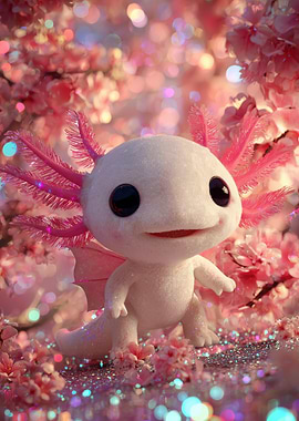 Cute Axolotl Among Cherry Blossoms