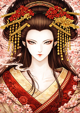 Geisha with Cherry Blossoms