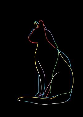 Colorful Cat Outline on Black
