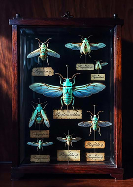 Taxidermied Insects in Display Case