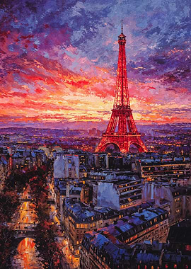 Eiffel Tower Paris Sunset Painting