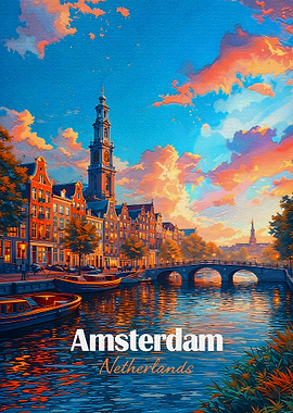 Amsterdam Canal at Sunset
