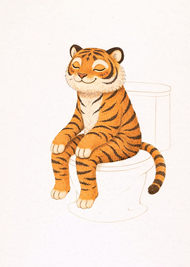 Tiger sitting on a toilet
