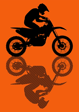 Motocross Rider Silhouette with Reflection
