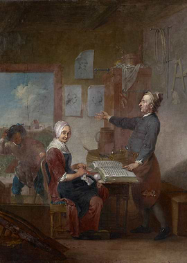 Artist teaching a woman to paint