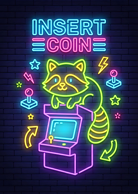 Neon Raccoon on Arcade Machine