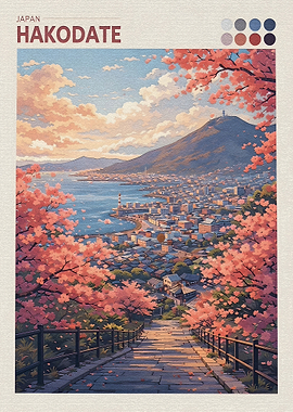 Hakodate Cityscape with Cherry Blossoms