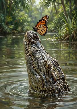 Monarch Butterfly on Alligator Head