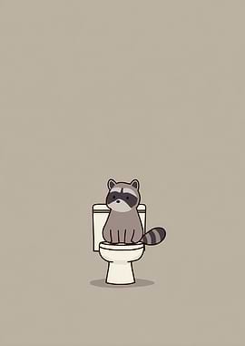 Cute Raccoon on Toilet