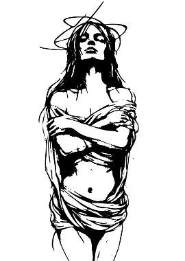 Black and White Illustration of a Woman