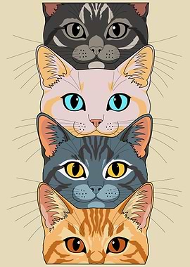 Stacked Cute Cat Faces Tower
