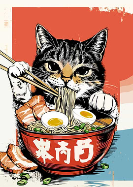 Cat Eating Ramen