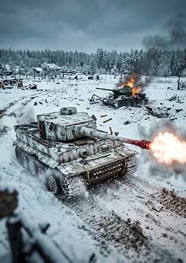 Tanks in a Snowy Battle