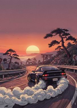 Drifting Car at Sunset