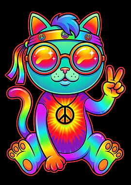 Hippie Cat with Peace Sign