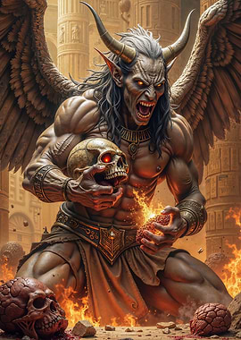 Demon Angel with skull and fire