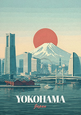 Yokohama Cityscape with Mount Fuji