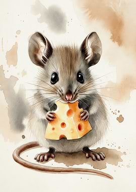 Cute Mouse Eating Cheese