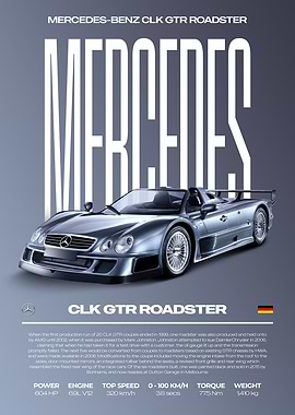 Mercedes-Benz CLK GTR Roadster Car Poster