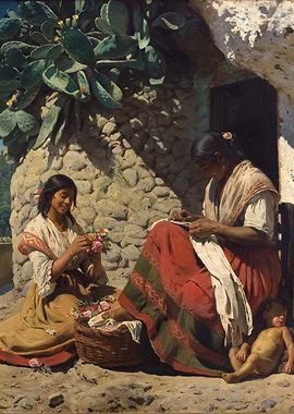 Women and Child in a Sunny Courtyard