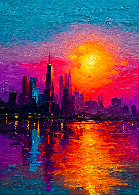 Chicago Skyline at Sunset