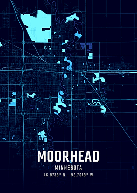 Moorhead Minnesota Midnight City Map