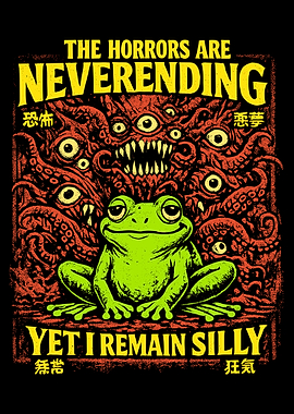 The Horrors Are Neverending Poster, Silly Frog Cosmic Horror Wall Art Print