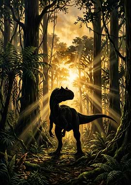 Allosaurus Dinosaur in a sunlit forest