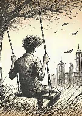 Person on swing overlooking city