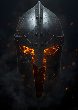 Molten War Helm — Fiery Cracked Armor Digital Art