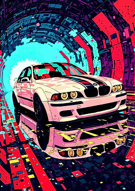 BMW Car in Neon Tunnel