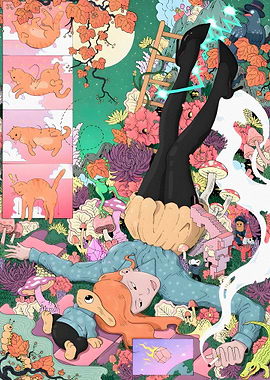 Surreal Cat and Human Dreamscape