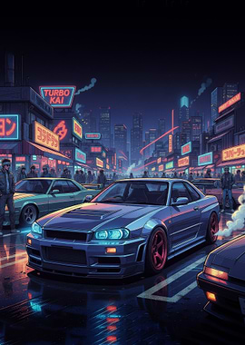 Cyberpunk City Car Night Scene