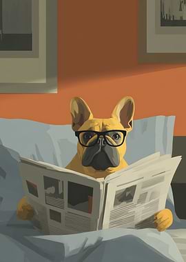 French Bulldog Reading Newspaper