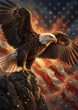 Bald Eagle with American Flag