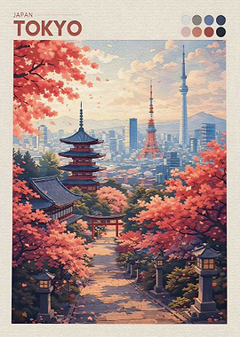 Tokyo cityscape with cherry blossoms