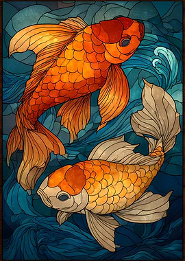 Two Koi Fish in Water