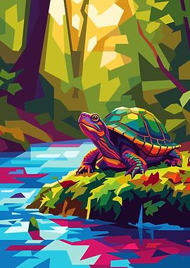 Colorful Turtle by the Water