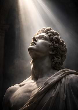 Marble Sculpture of a Man Looking Up